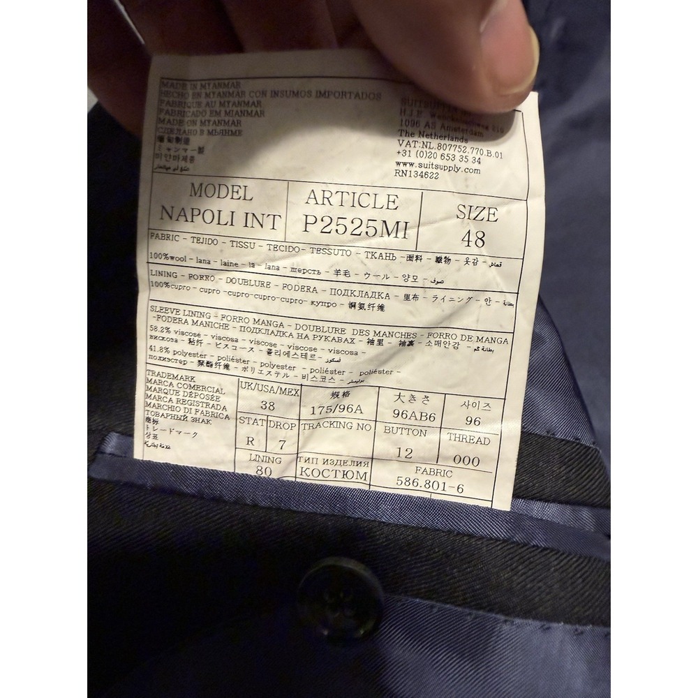 Suitsupply Napoli Vitale Barberis Canonico Blazer Navy Blue Size 38R Damaged - Picture 8 of 9